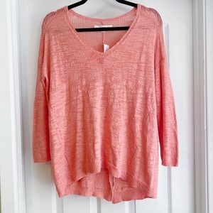 LOFT Oversized Knit Sweater Pink Split Back V-Neck Slouchy Lightweight Small